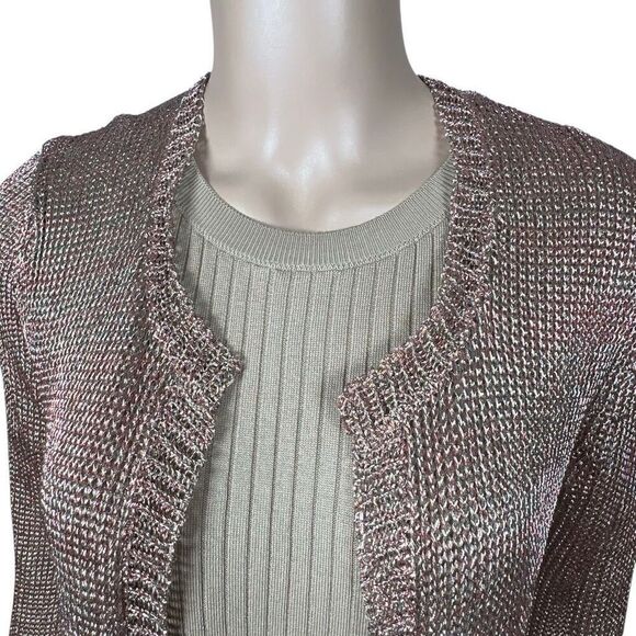 Zadig & Voltaire Miliz Deluxe Metallic Knit Open Cardigan Coral Pink Size M - Picture 2 of 13
